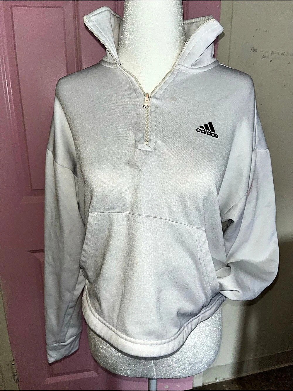 adidas White quarter zip